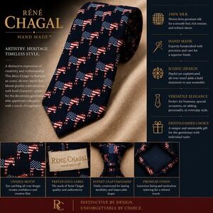 Rene Chagal Hand Made Silk Tie Blue Donkey Flag‎ Pattern Democrat Party Election
